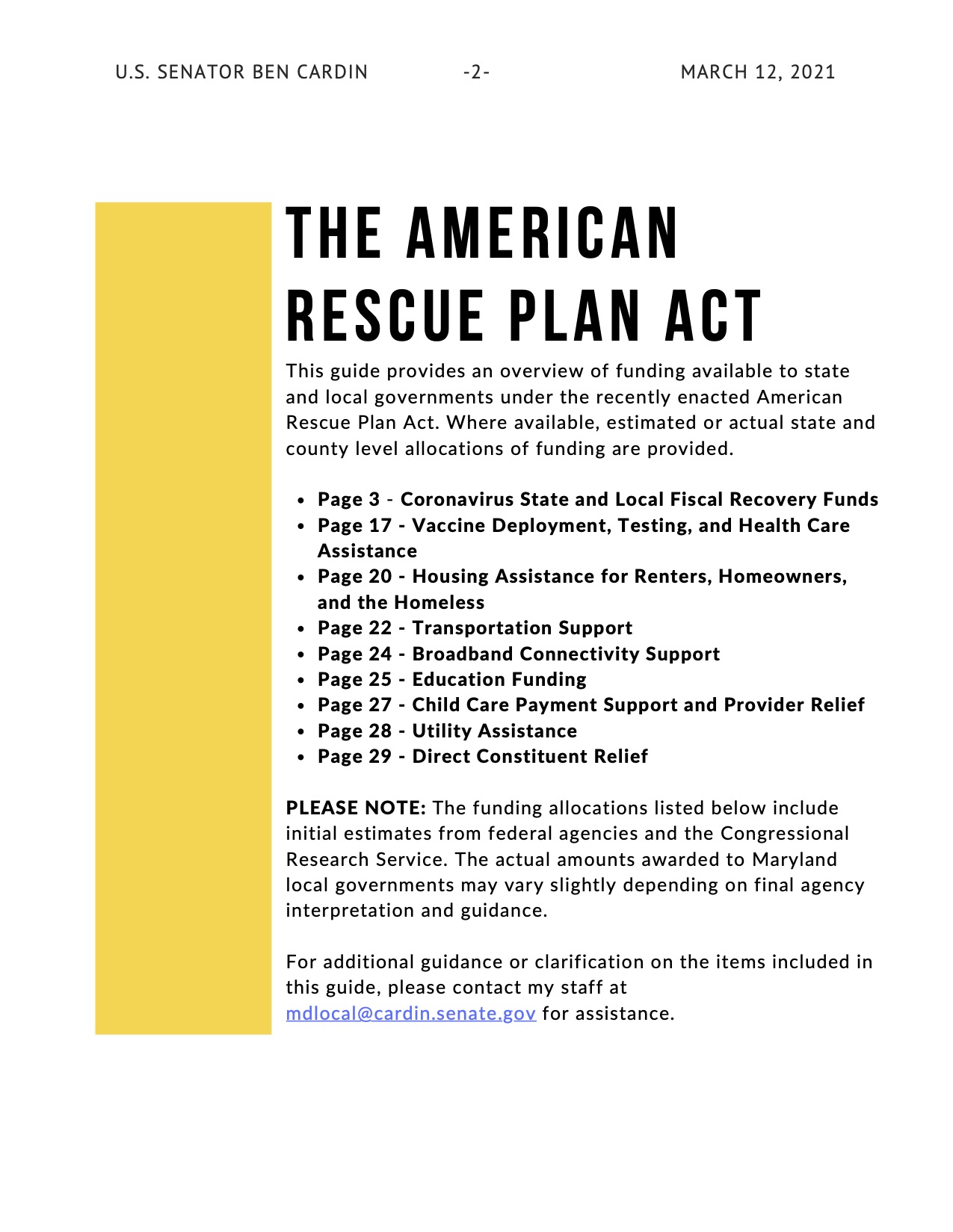 The American Rescue Plan Act - State Senator Mike McKay for Maryland ...