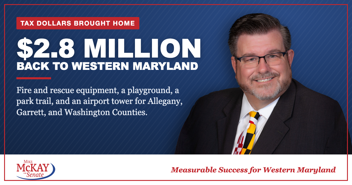 McKay Brings $2.8 Million Home to Western Maryland: Fire and Rescue Equipment, a Playground, a Park Trail, and an Airport Tower